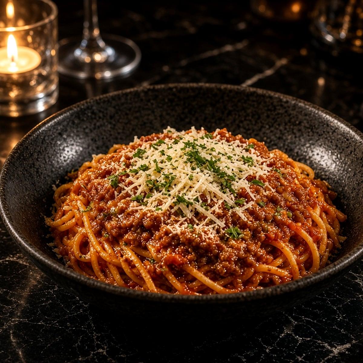 Spaghetti bolognese at Justgrapes