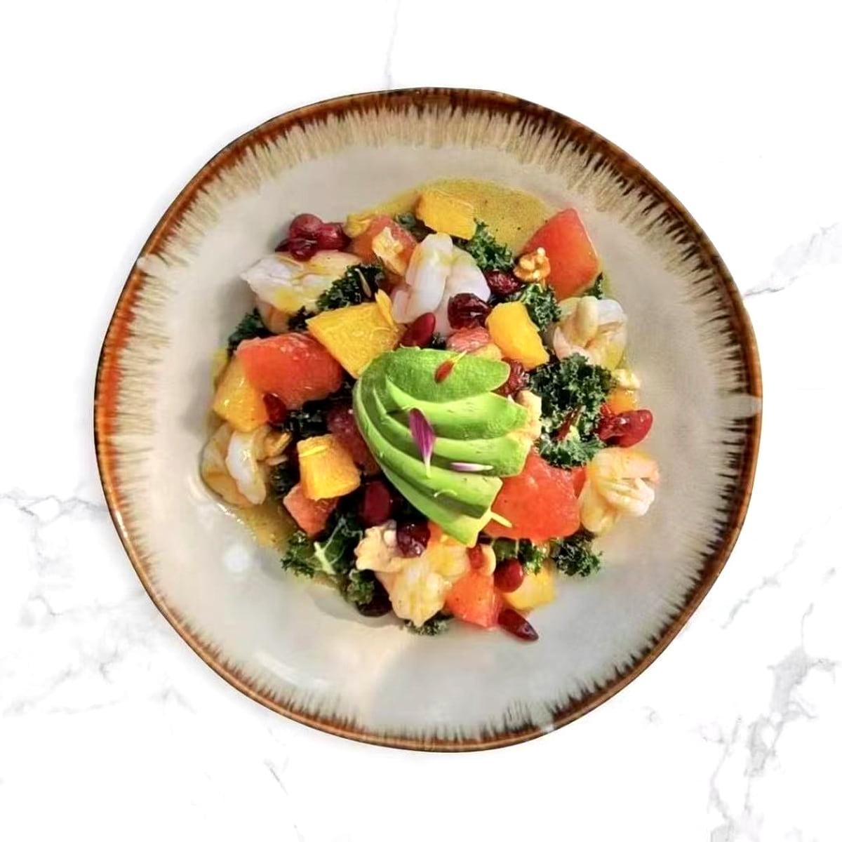 Shrimp and avocado citrus salad at Justgrapes