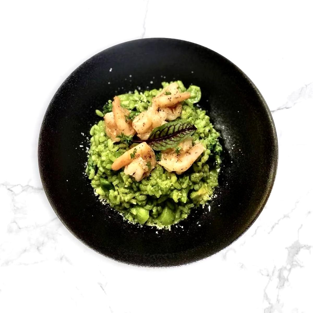 Herb risotto with shrimp at Justgrapes